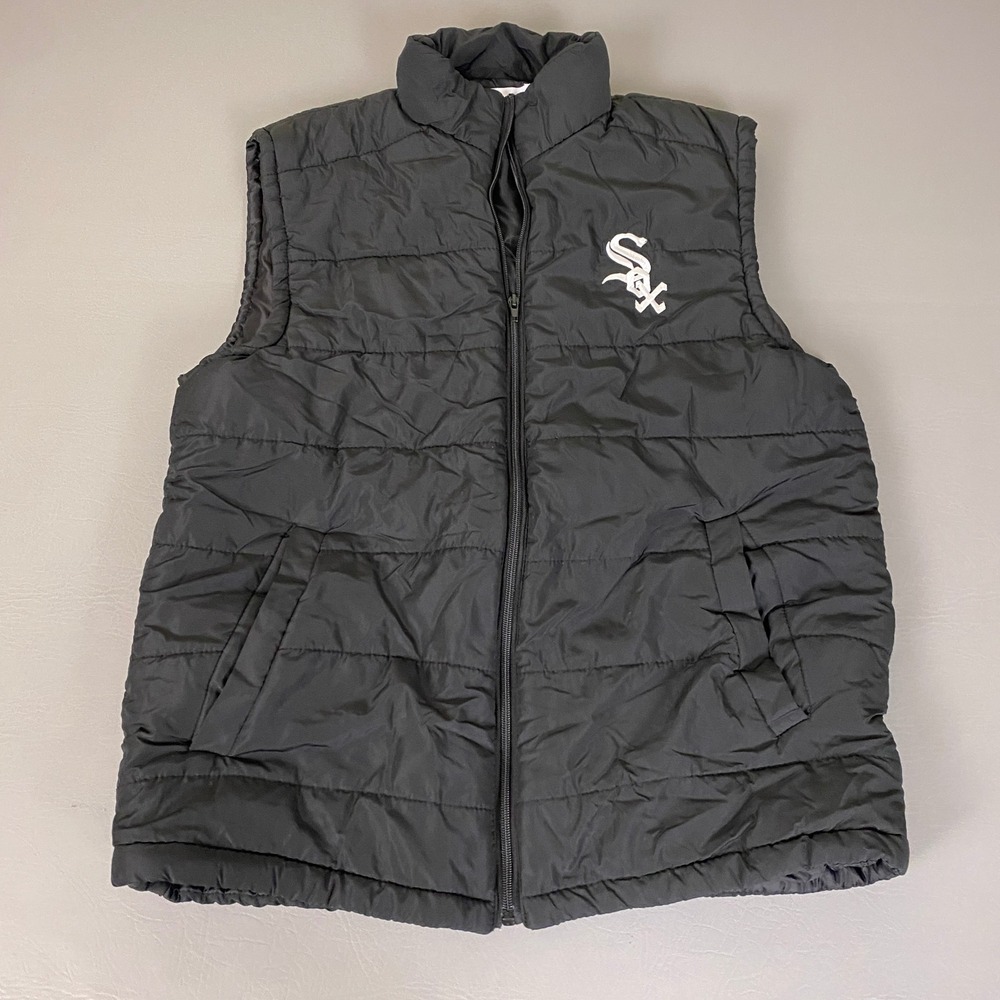 Chicago White Sox MLB Puffer Vest Men's Medium Black Full Zip‎ Logo Sleeveless